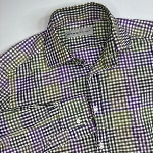 Etro Button Down Shirt Mens Large (39) Purple Green Gingham Check Italy Cotton